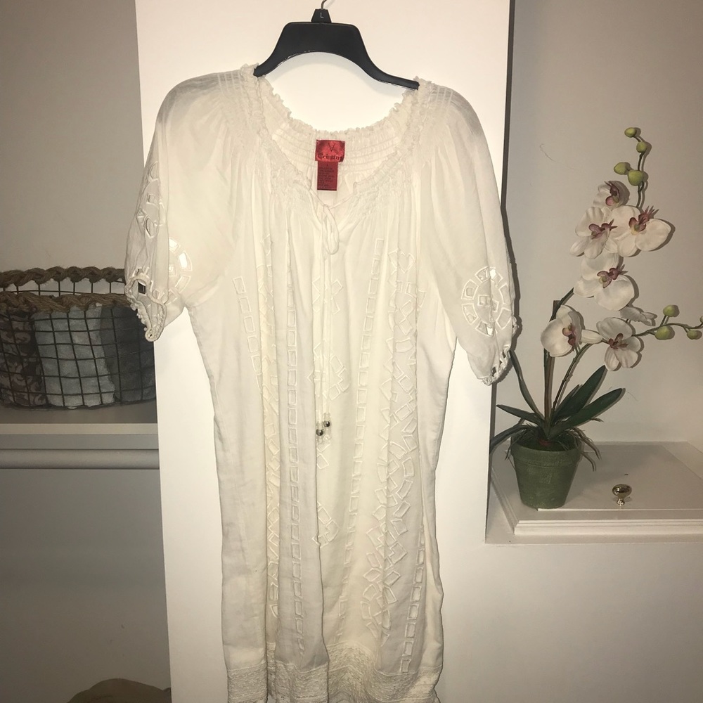 V Christina White Dress with Lace Detail